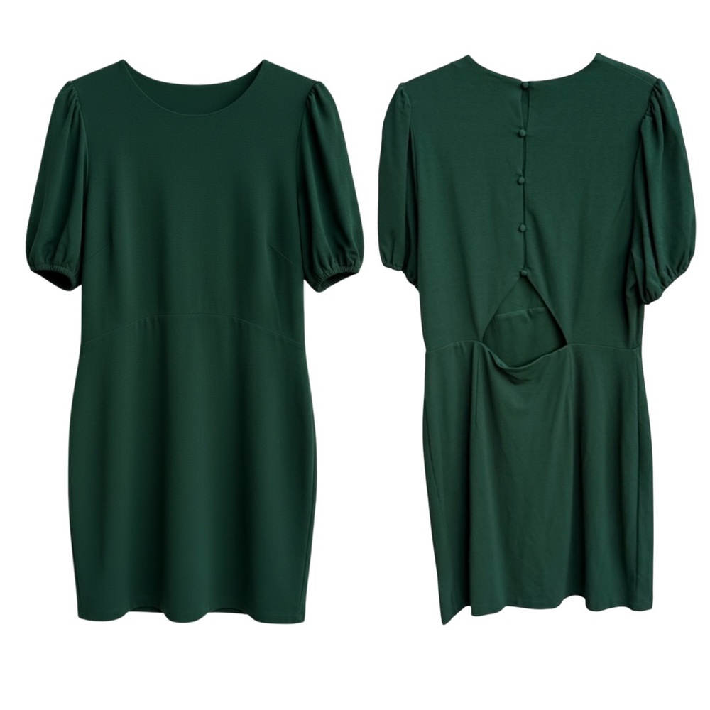 Boden Green Short Puff Sleeve Cutout Back Button Shift Dress D0380 US 12R NEW